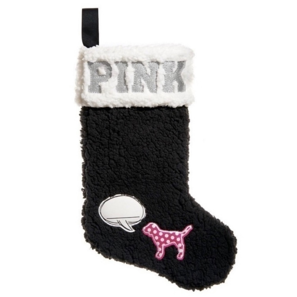 NWT PINK Victoria’s Secret Black Sherpa Christmas Stocking